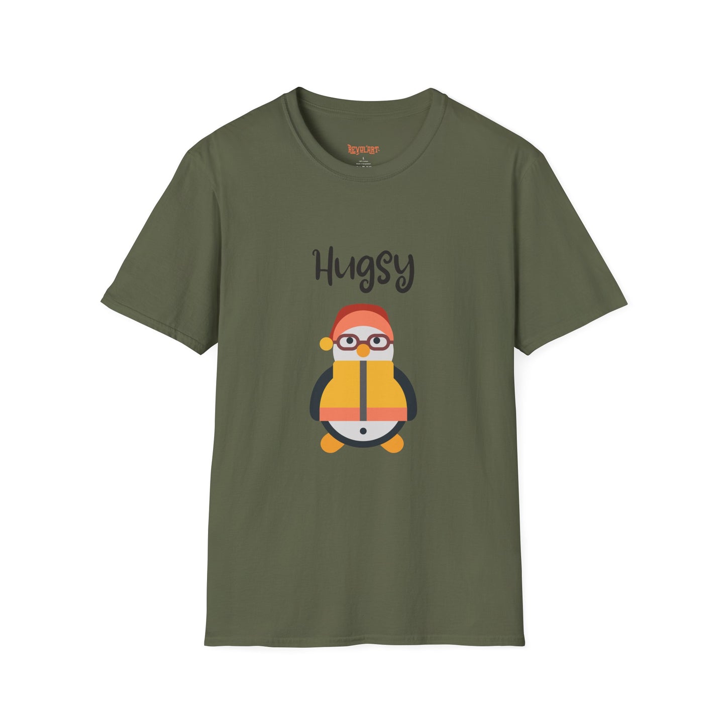 Cute HUGSY Graphic Unisex Softstyle T-Shirt, Holiday Gift, Casual Wear, Cute T-Shirt, Fun Apparel, Christmas Shirt for Friends Lovers