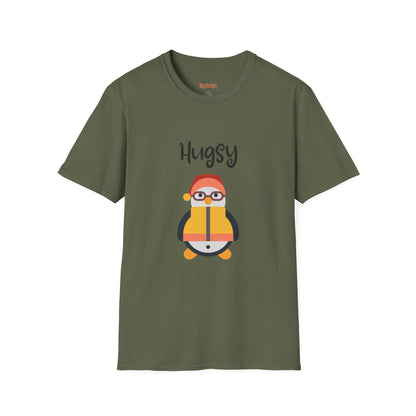 Cute HUGSY Graphic Unisex Softstyle T-Shirt, Holiday Gift, Casual Wear, Cute T-Shirt, Fun Apparel, Christmas Shirt for Friends Lovers