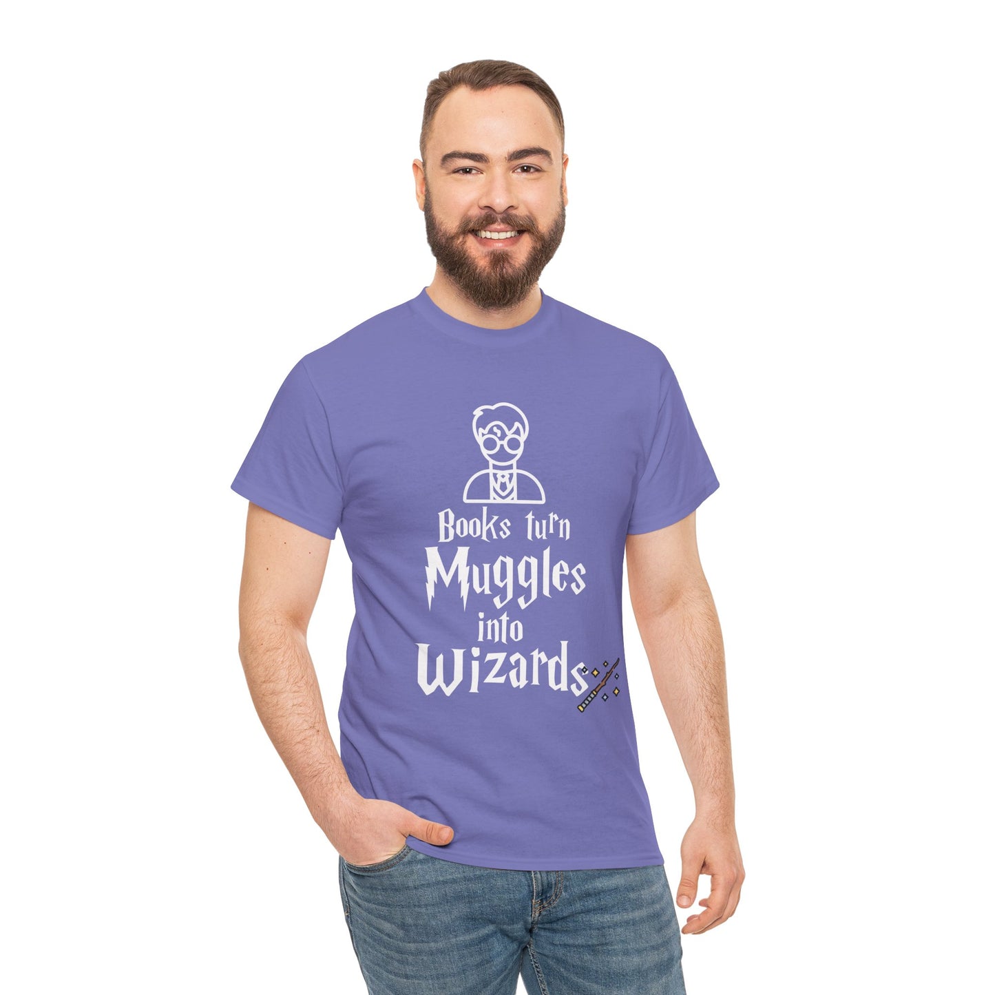 Books Turn Muggles into Wizards Unisex Heavy Cotton Tee