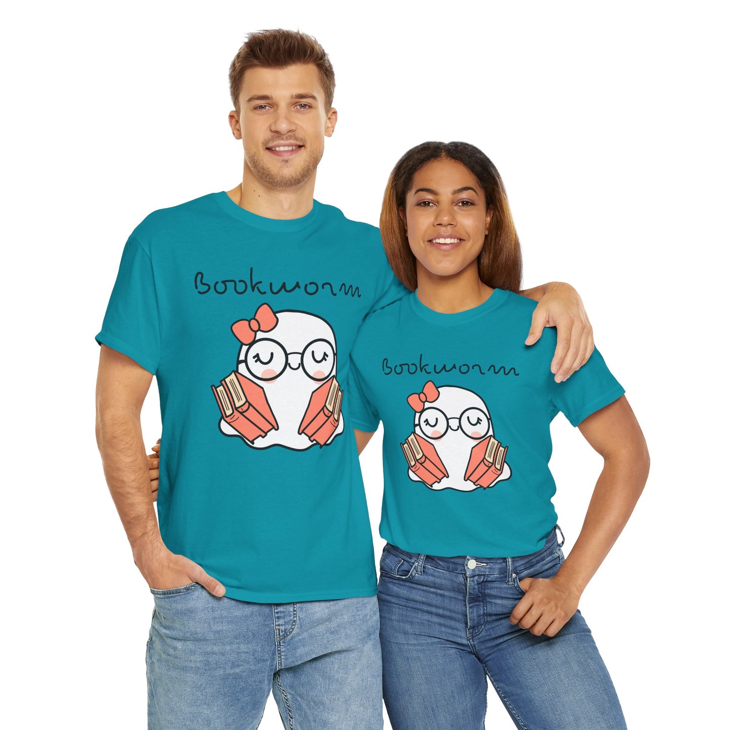 Cute Ghosty Bookwork Unisex Heavy Cotton Tee