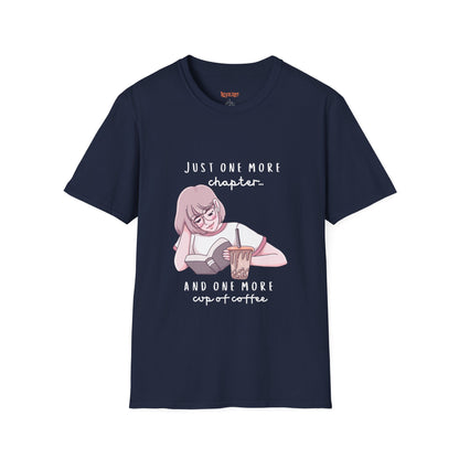 Book Lover's Unisex Softstyle T-Shirt - "Just One More Chapter" Design