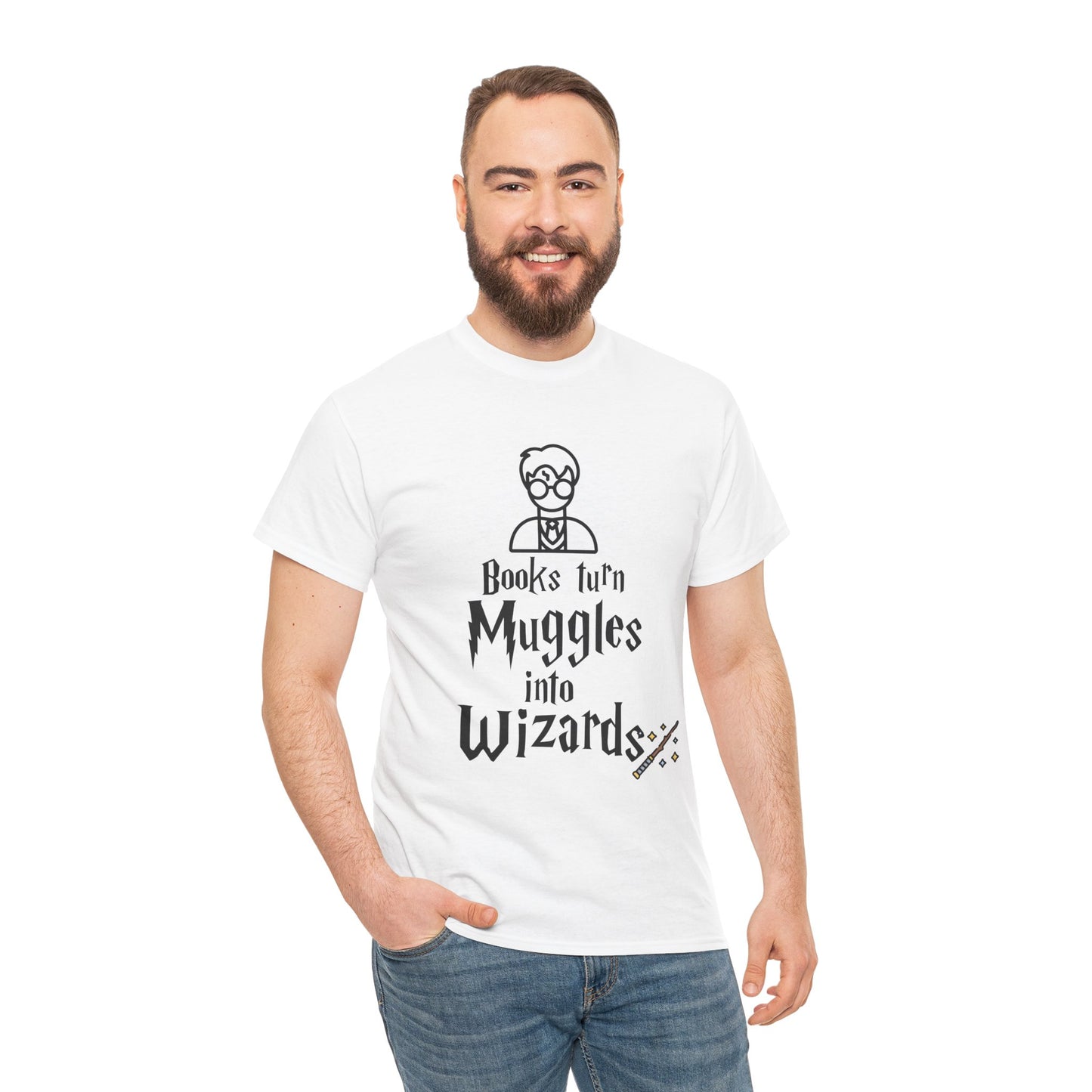 Books Turn Muggles into Wizards Unisex Heavy Cotton Tee