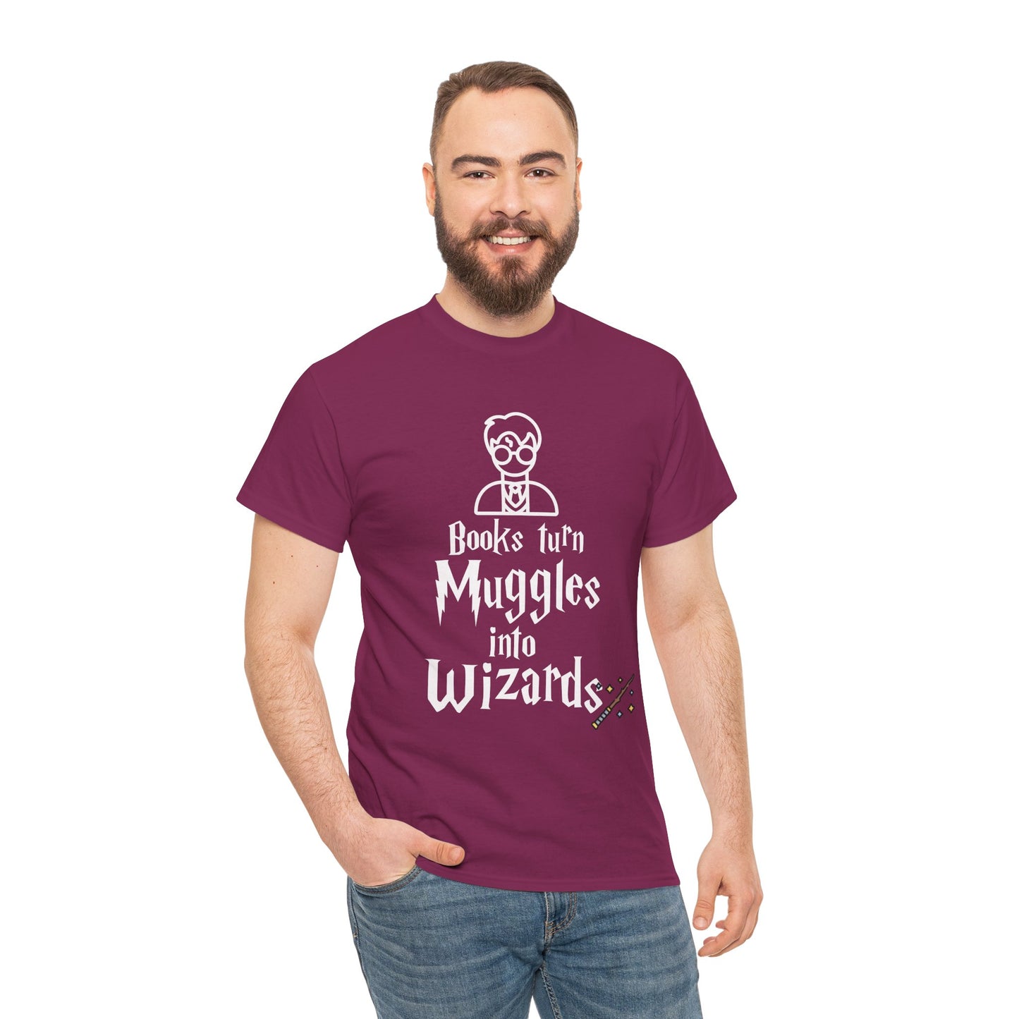 Books Turn Muggles into Wizards Unisex Heavy Cotton Tee