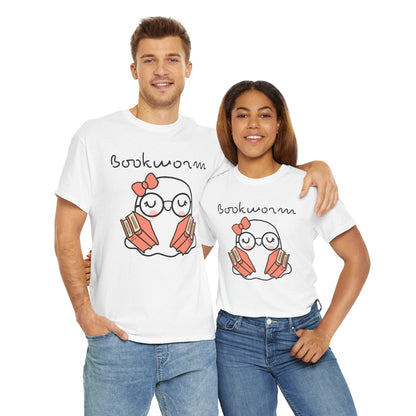 Cute Ghosty Bookwork Unisex Heavy Cotton Tee