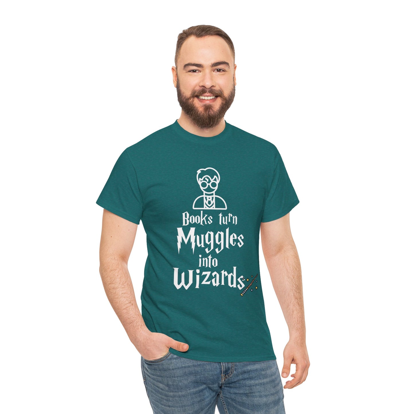 Books Turn Muggles into Wizards Unisex Heavy Cotton Tee