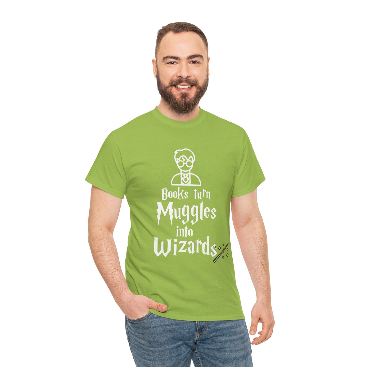 Books Turn Muggles into Wizards Unisex Heavy Cotton Tee
