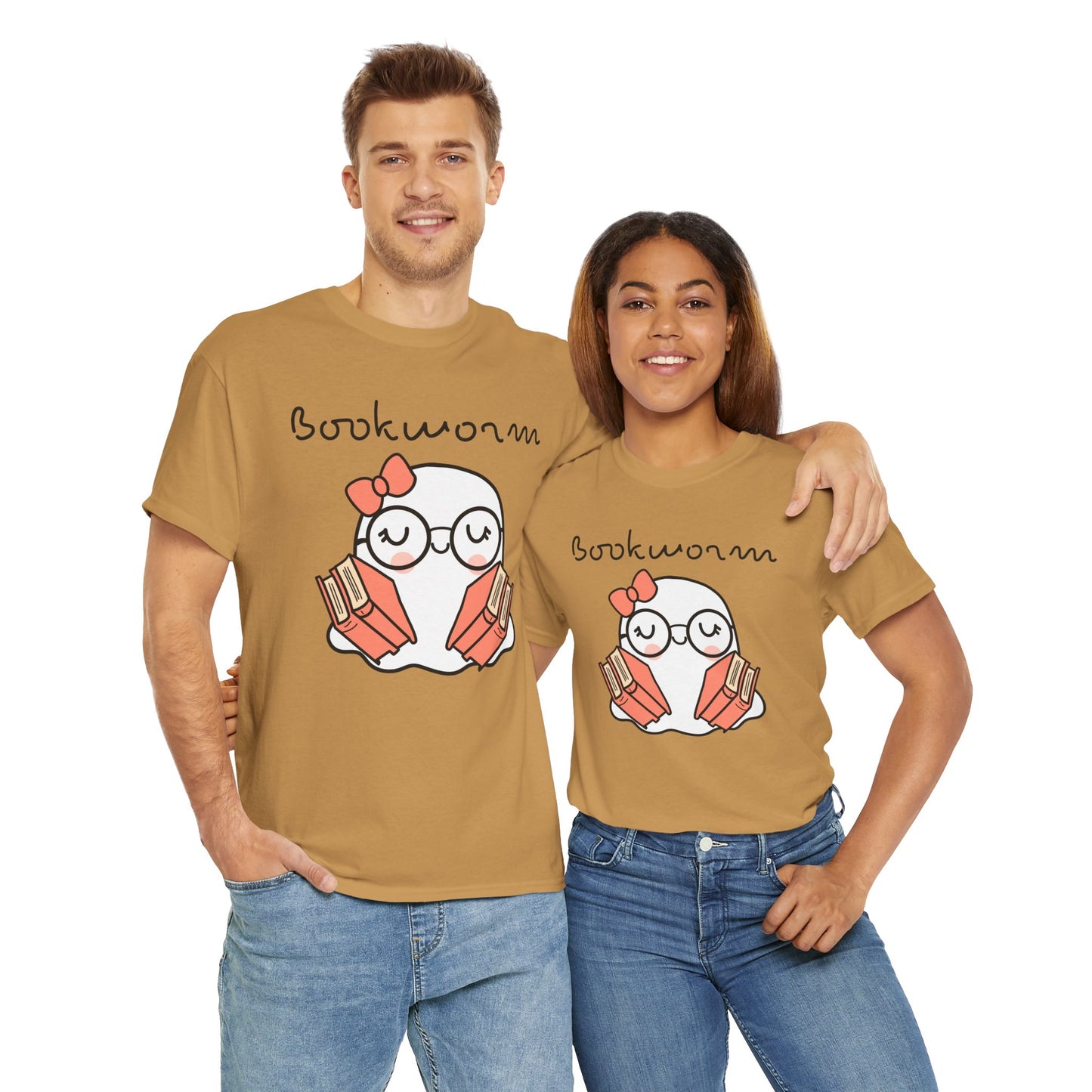 Cute Ghosty Bookwork Unisex Heavy Cotton Tee