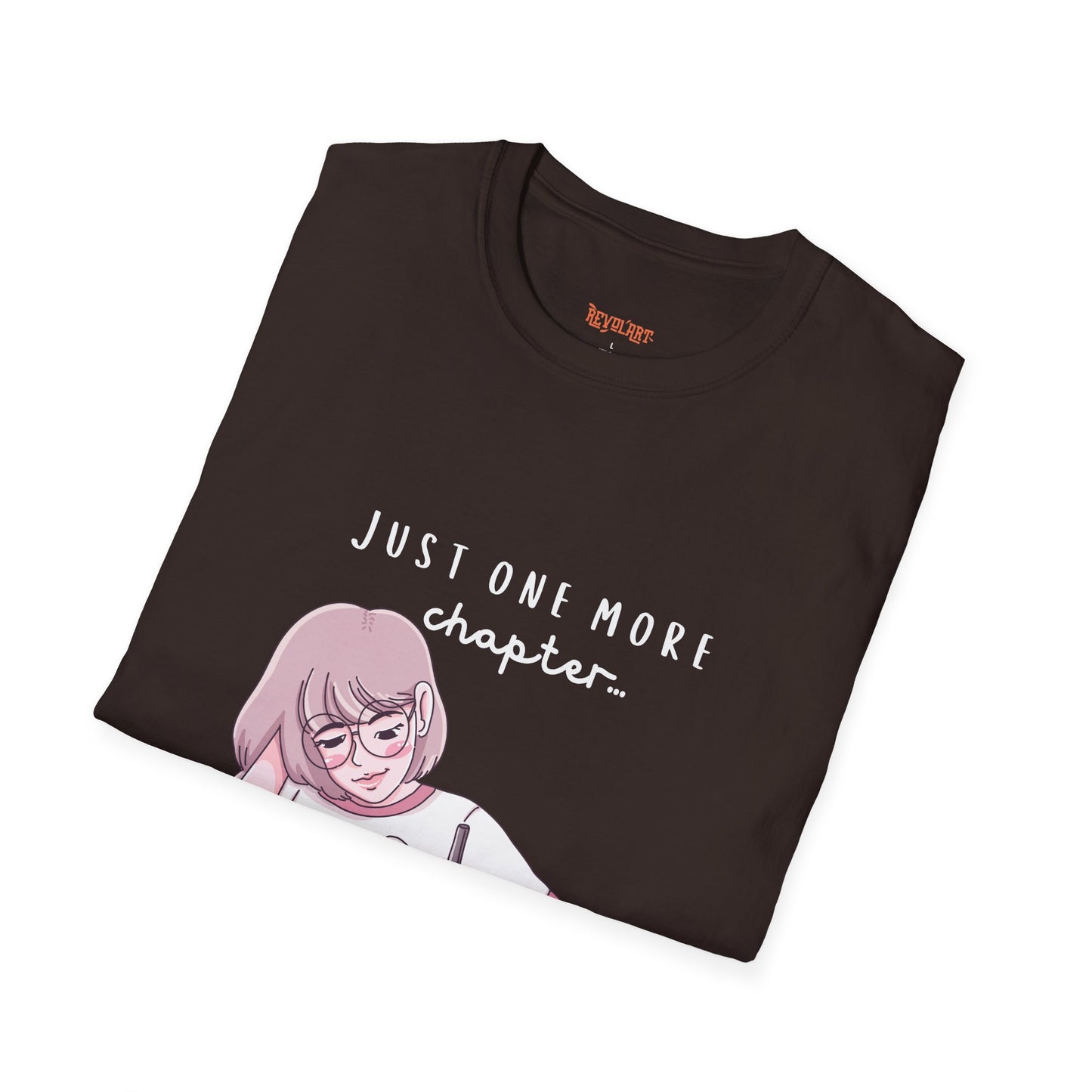 Book Lover's Unisex Softstyle T-Shirt - "Just One More Chapter" Design
