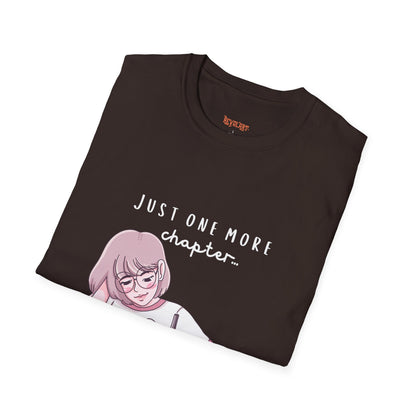Book Lover's Unisex Softstyle T-Shirt - "Just One More Chapter" Design