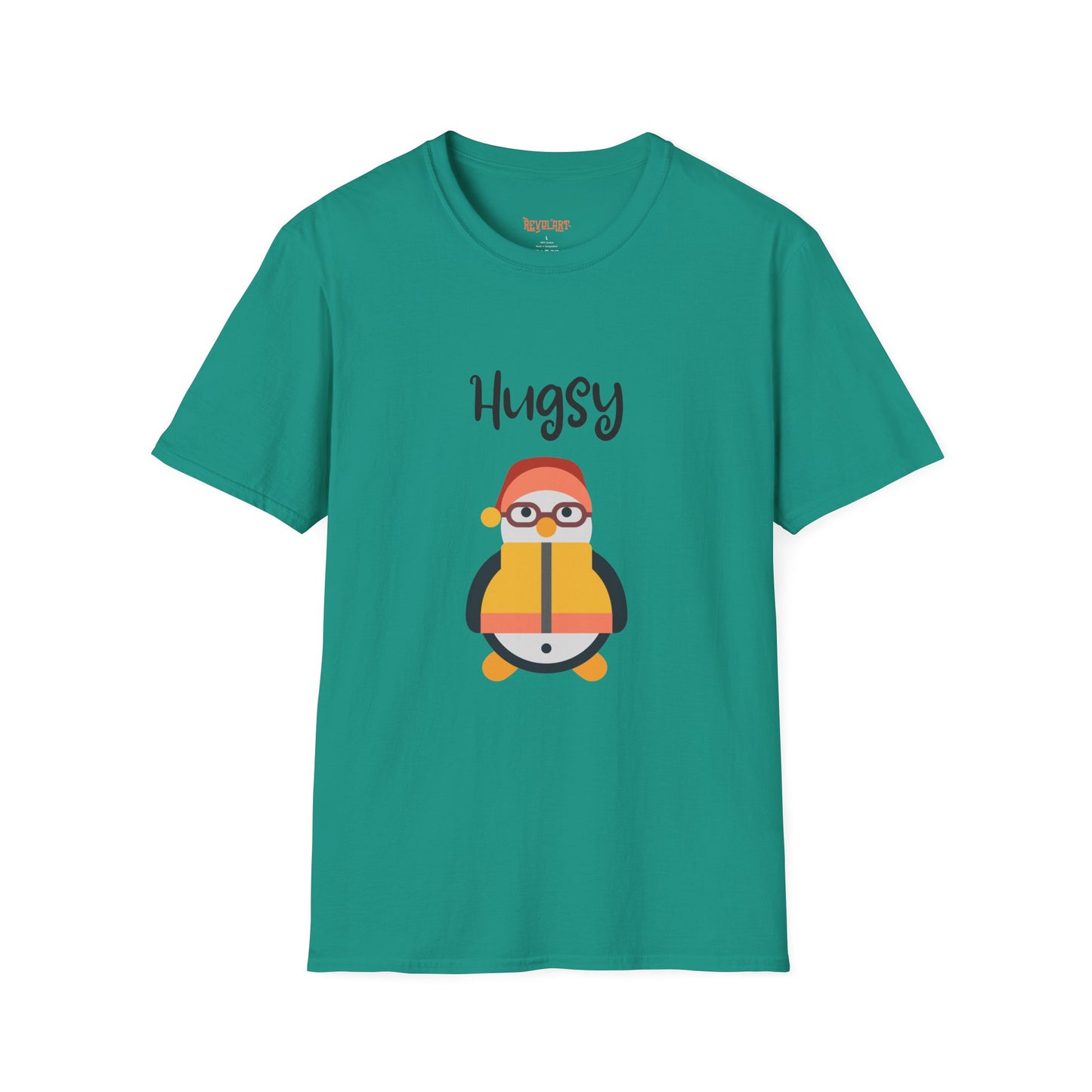Cute HUGSY Graphic Unisex Softstyle T-Shirt, Holiday Gift, Casual Wear, Cute T-Shirt, Fun Apparel, Christmas Shirt for Friends Lovers