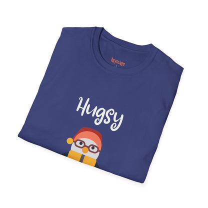 Cute HUGSY Graphic Unisex Softstyle T-Shirt, Holiday Gift, Casual Wear, Cute T-Shirt, Fun Apparel, Christmas Shirt for Friends Lovers
