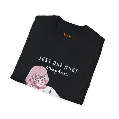 Book Lover's Unisex Softstyle T-Shirt - "Just One More Chapter" Design