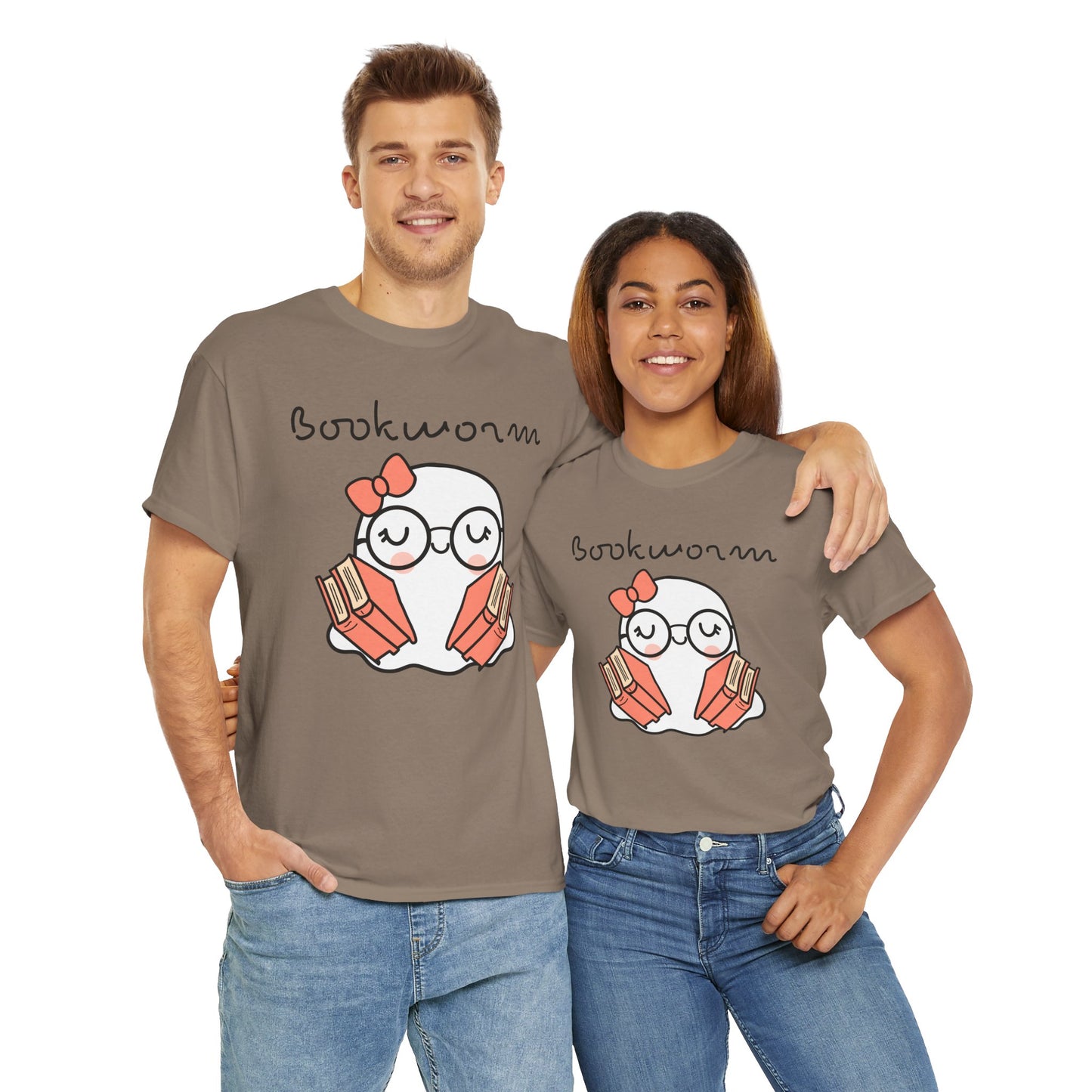 Cute Ghosty Bookwork Unisex Heavy Cotton Tee