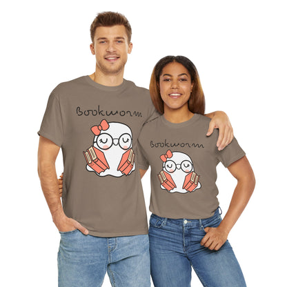 Cute Ghosty Bookwork Unisex Heavy Cotton Tee