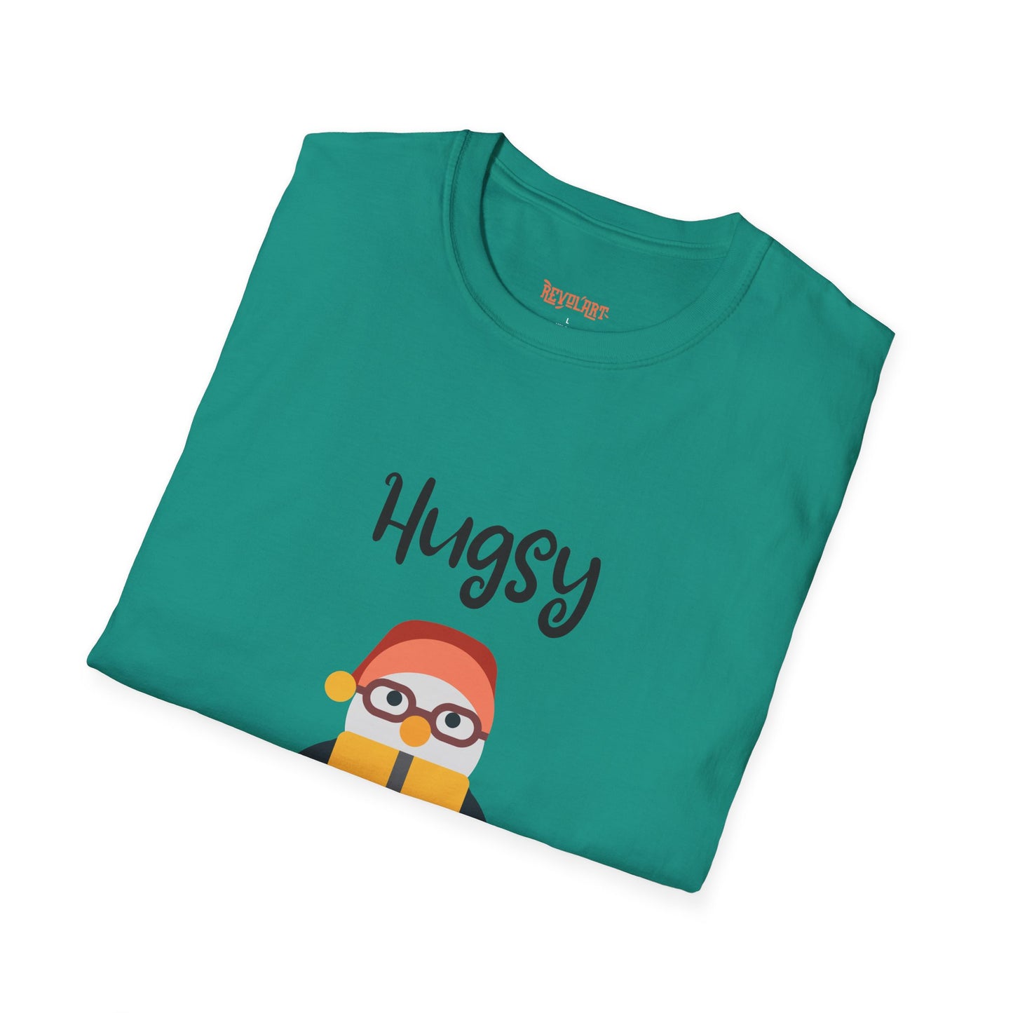 Cute HUGSY Graphic Unisex Softstyle T-Shirt, Holiday Gift, Casual Wear, Cute T-Shirt, Fun Apparel, Christmas Shirt for Friends Lovers