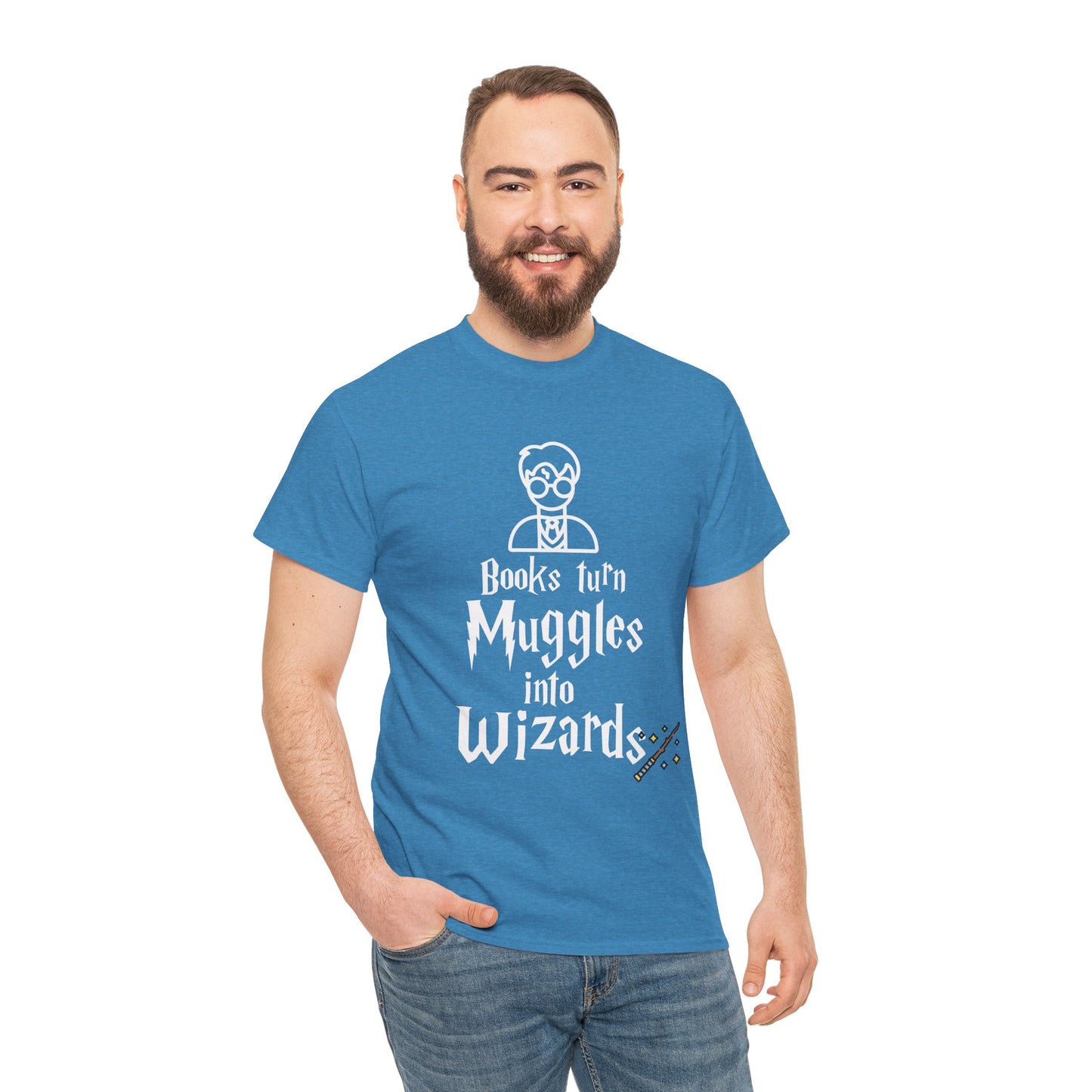 Books Turn Muggles into Wizards Unisex Heavy Cotton Tee