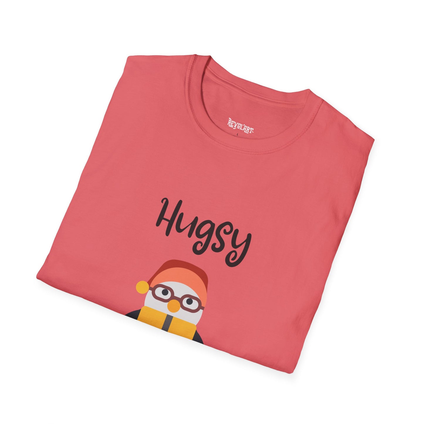 Cute HUGSY Graphic Unisex Softstyle T-Shirt, Holiday Gift, Casual Wear, Cute T-Shirt, Fun Apparel, Christmas Shirt for Friends Lovers