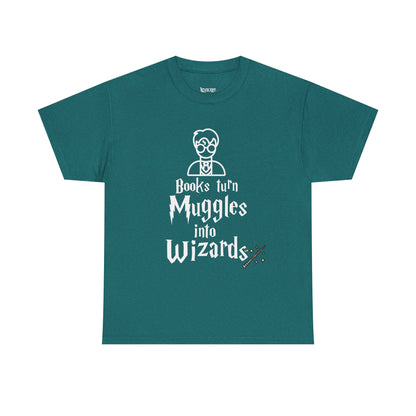 Books Turn Muggles into Wizards Unisex Heavy Cotton Tee