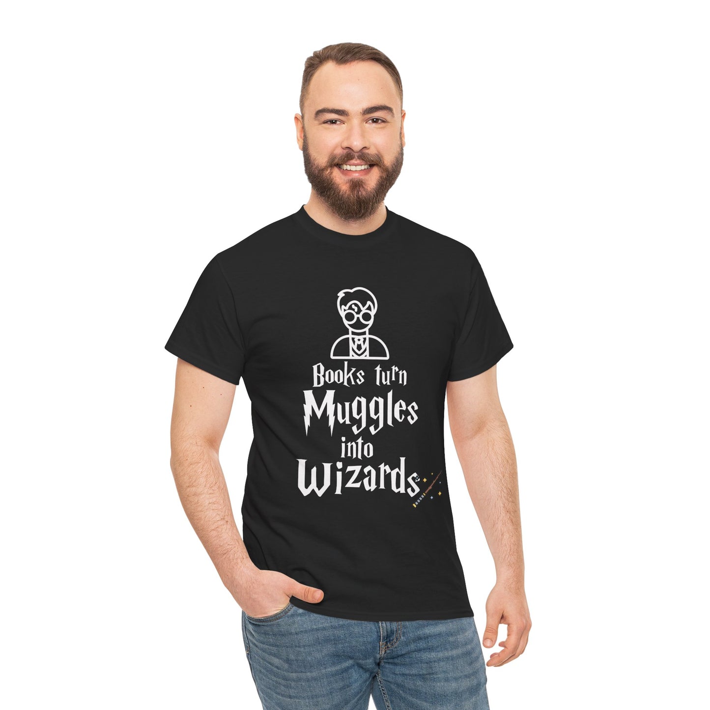 Books Turn Muggles into Wizards Unisex Heavy Cotton Tee