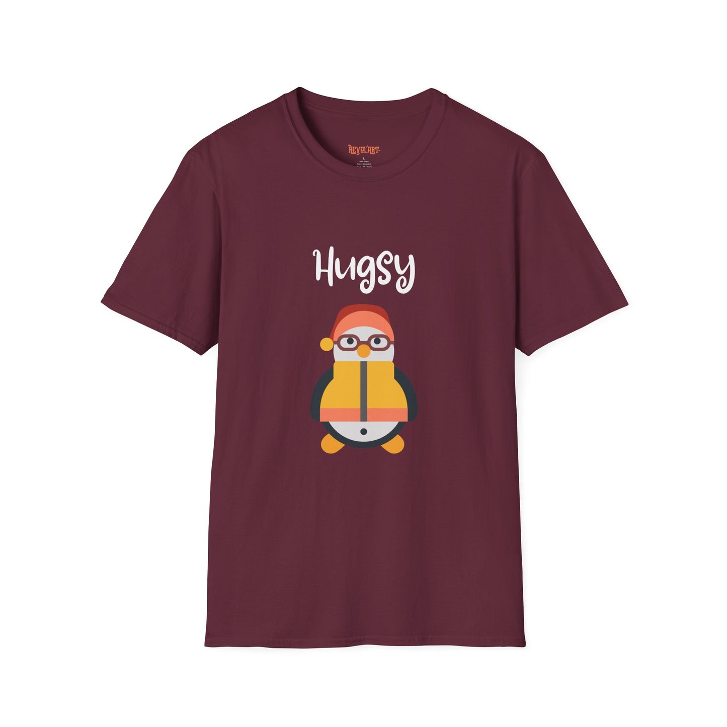 Cute HUGSY Graphic Unisex Softstyle T-Shirt, Holiday Gift, Casual Wear, Cute T-Shirt, Fun Apparel, Christmas Shirt for Friends Lovers