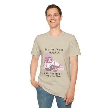 Book Lover's Unisex Softstyle T-Shirt - "Just One More Chapter" Design