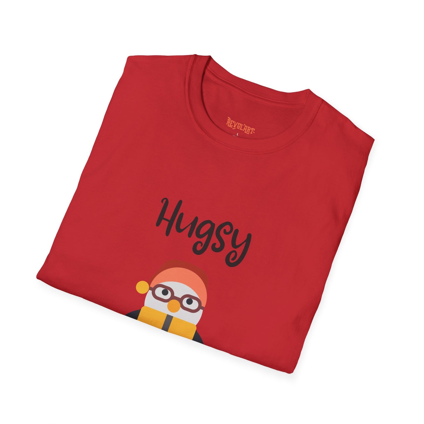 Cute HUGSY Graphic Unisex Softstyle T-Shirt, Holiday Gift, Casual Wear, Cute T-Shirt, Fun Apparel, Christmas Shirt for Friends Lovers