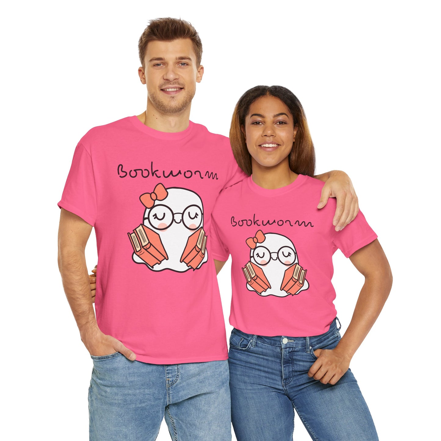 Cute Ghosty Bookwork Unisex Heavy Cotton Tee