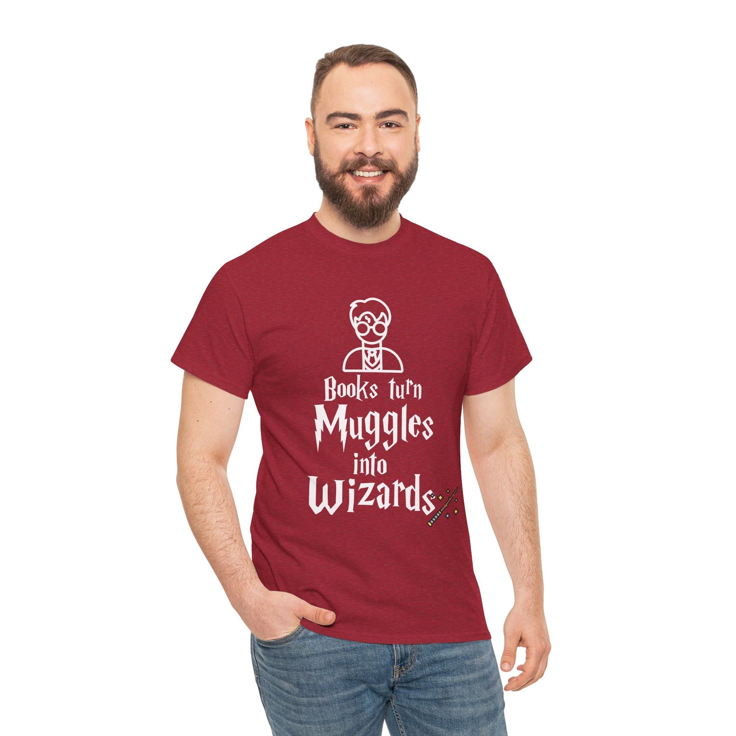Books Turn Muggles into Wizards Unisex Heavy Cotton Tee