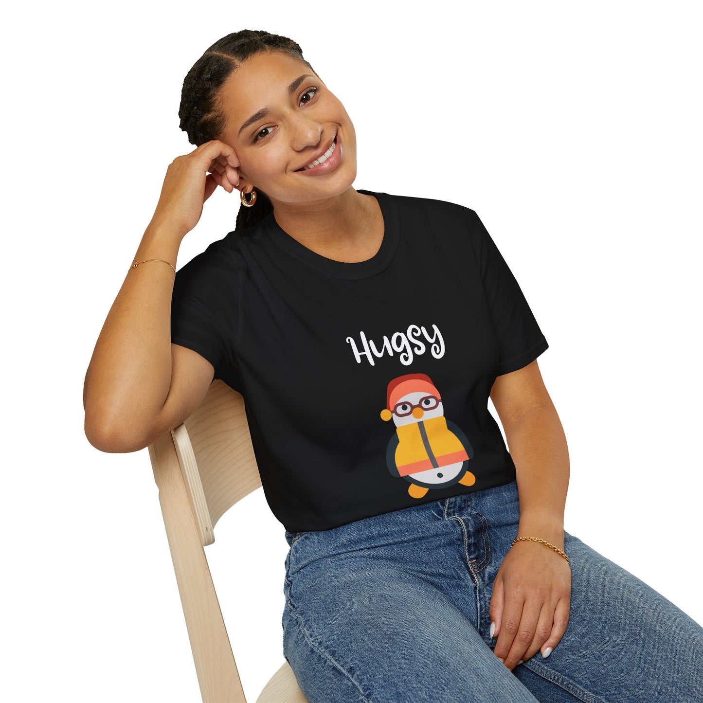 Cute HUGSY Graphic Unisex Softstyle T-Shirt, Holiday Gift, Casual Wear, Cute T-Shirt, Fun Apparel, Christmas Shirt for Friends Lovers