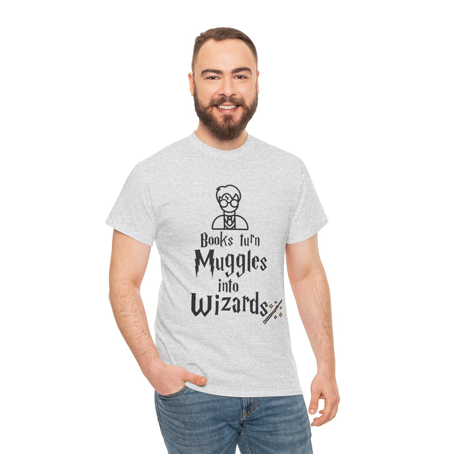 Books Turn Muggles into Wizards Unisex Heavy Cotton Tee