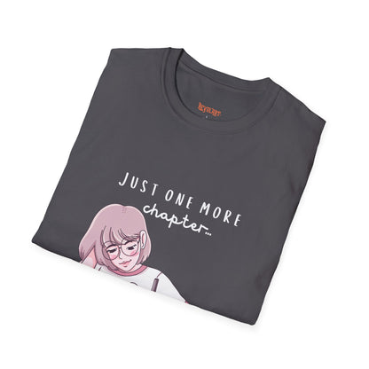 Book Lover's Unisex Softstyle T-Shirt - "Just One More Chapter" Design