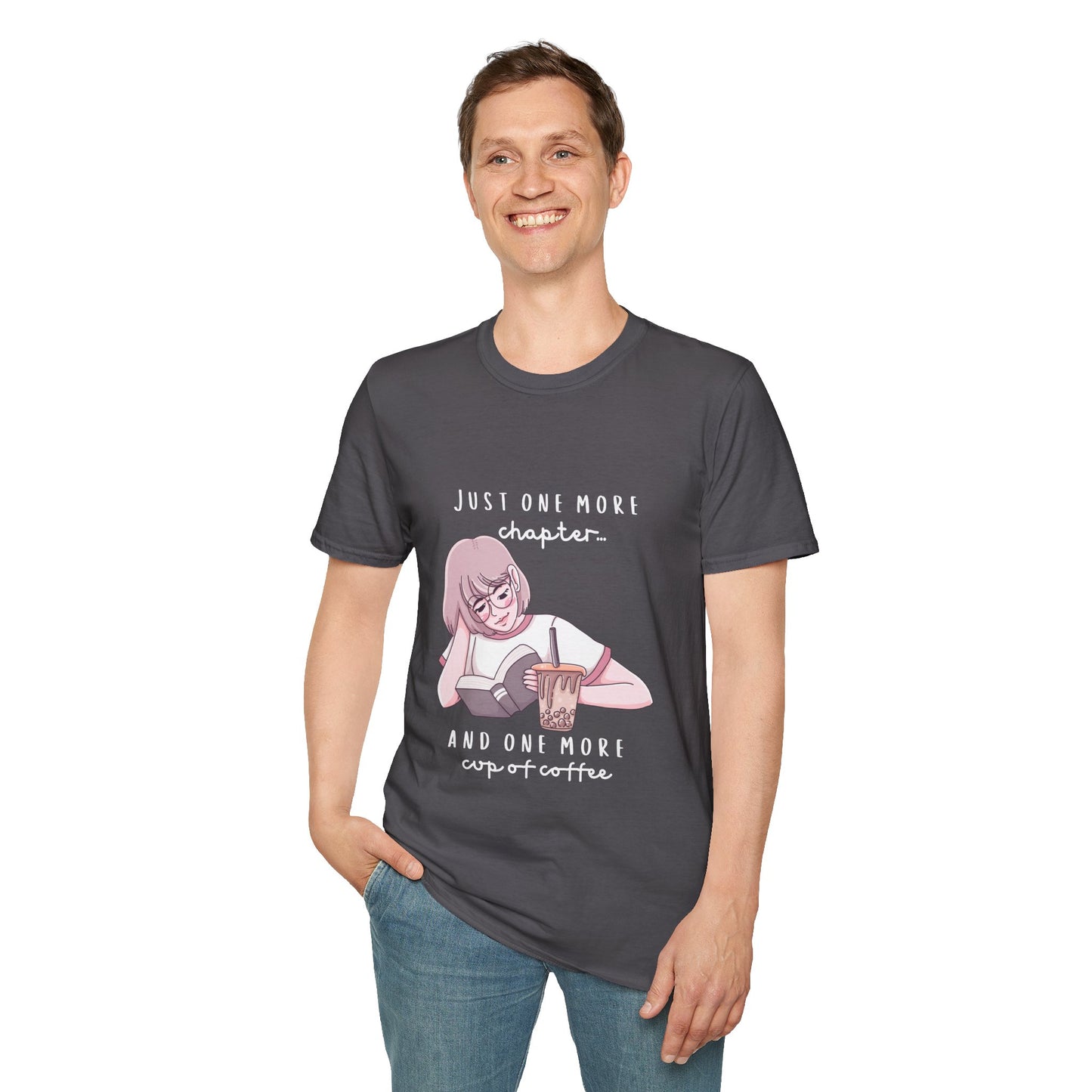 Book Lover's Unisex Softstyle T-Shirt - "Just One More Chapter" Design