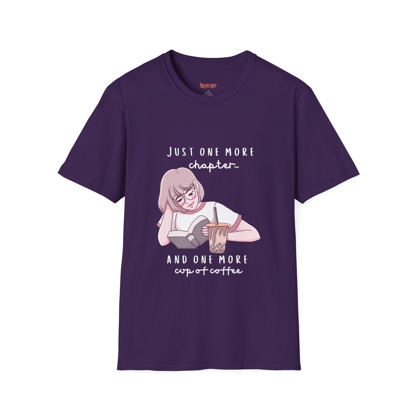 Book Lover's Unisex Softstyle T-Shirt - "Just One More Chapter" Design