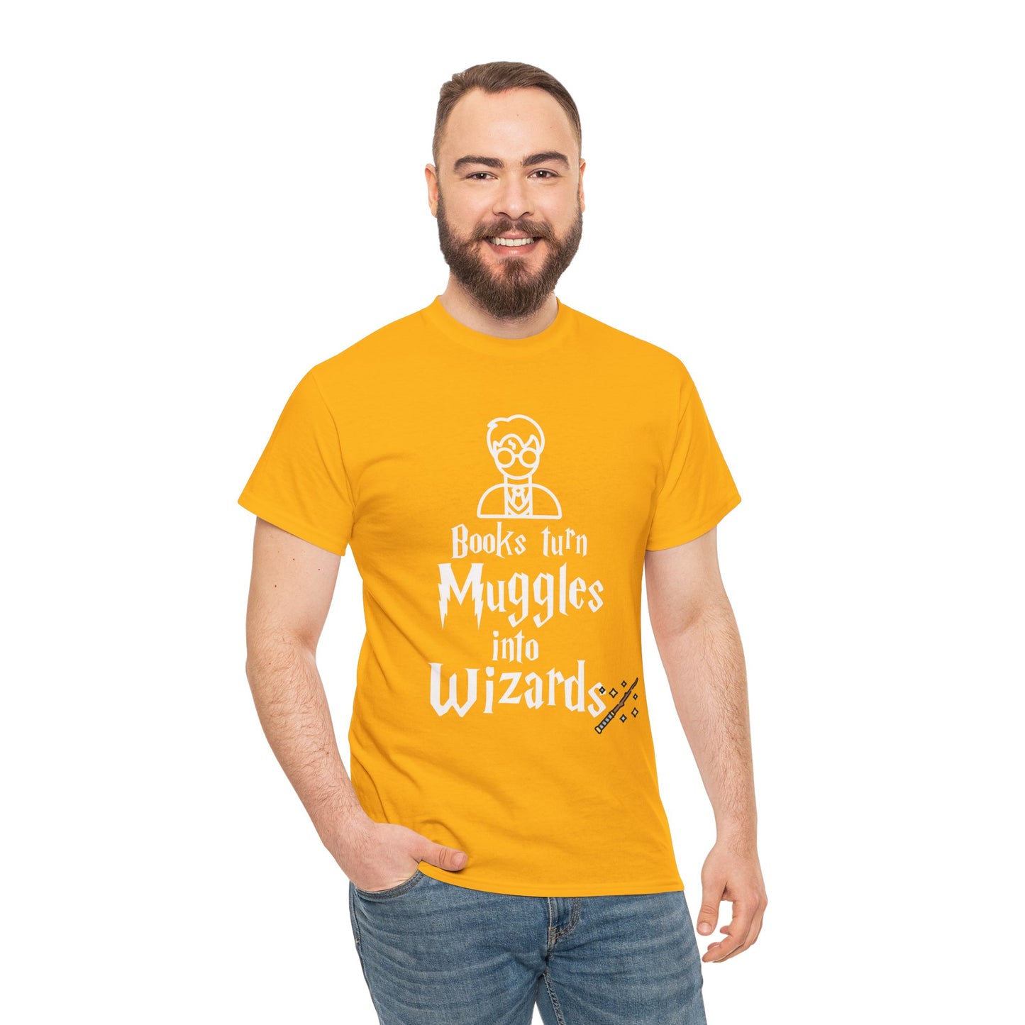 Books Turn Muggles into Wizards Unisex Heavy Cotton Tee