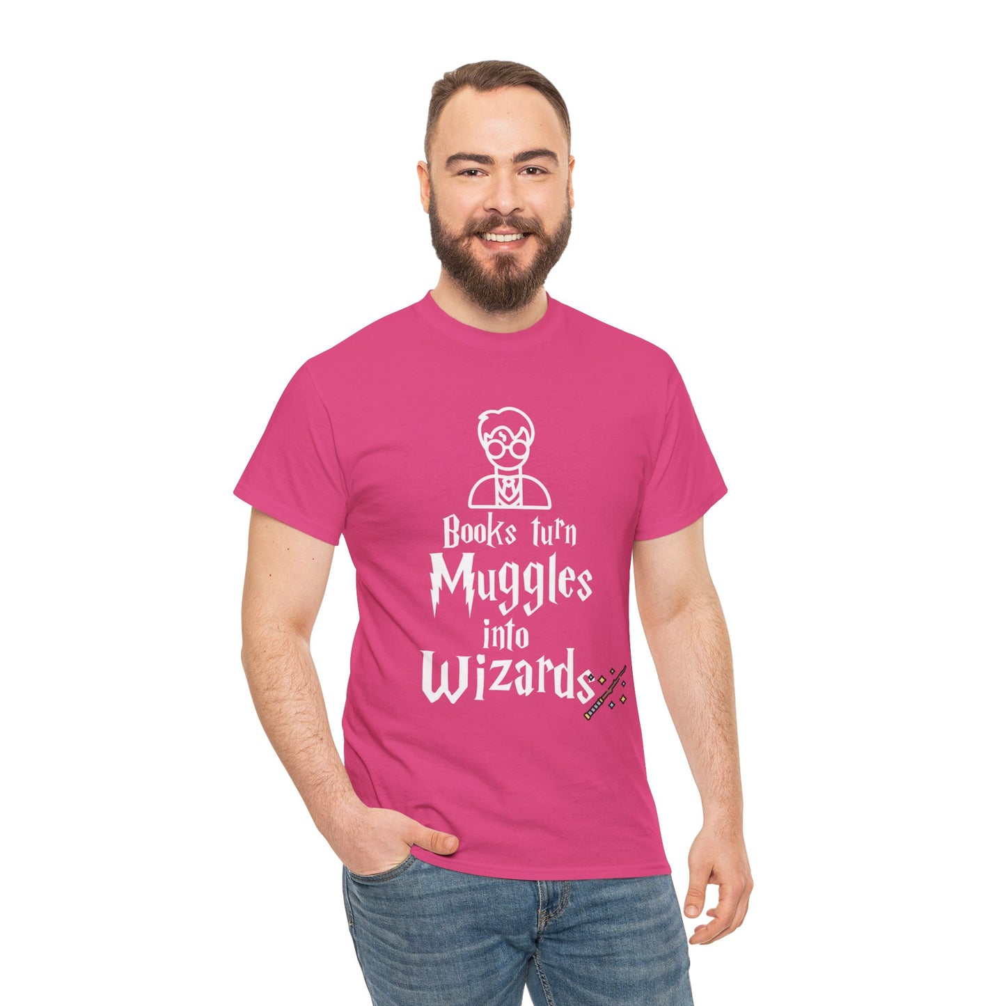 Books Turn Muggles into Wizards Unisex Heavy Cotton Tee
