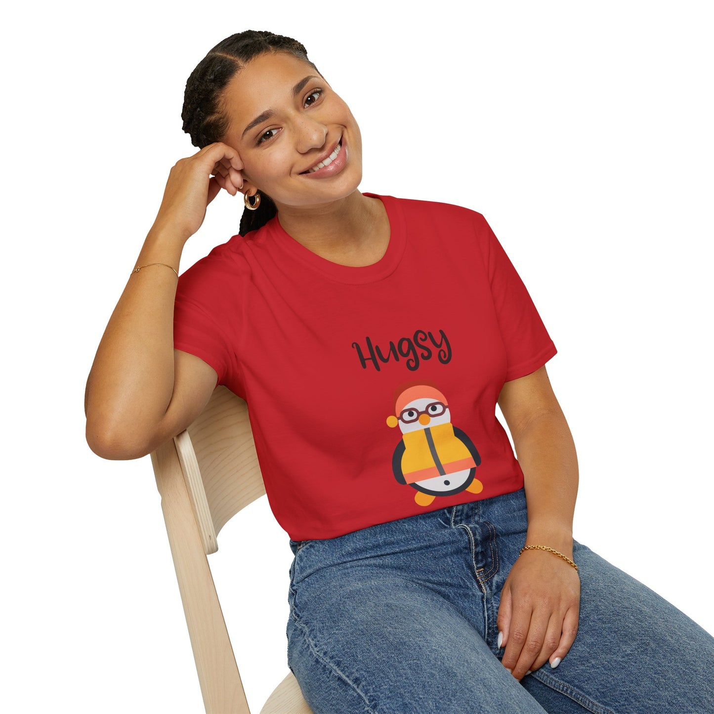 Cute HUGSY Graphic Unisex Softstyle T-Shirt, Holiday Gift, Casual Wear, Cute T-Shirt, Fun Apparel, Christmas Shirt for Friends Lovers